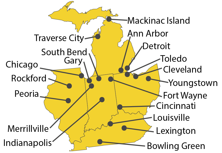 Map showing prior service locations